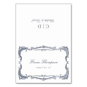 Navy Vintage Classic Script Foldable Place Card