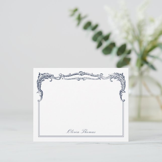 Navy Vintage Classy Script Personalised Stationery Card (Standing Front)