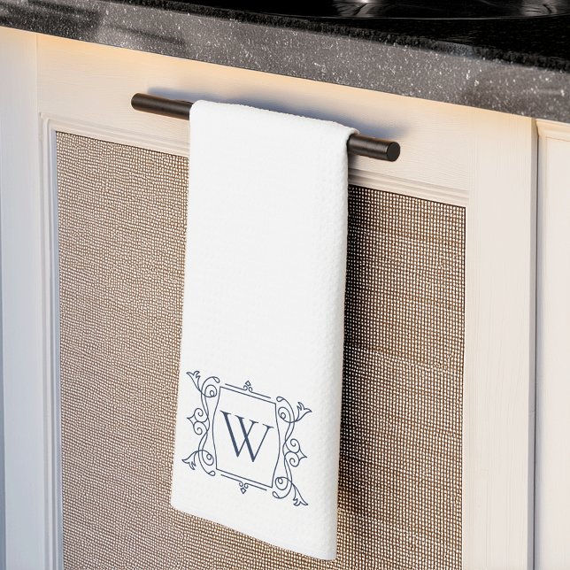 Navy | Vintage Frame Monogram Tea Towel (Creator Uploaded)