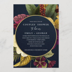 NAVY VINTAGE RETRO BURGUNDY FLORAL COUPLES SHOWER INVITATION