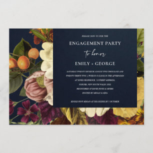 NAVY VINTAGE RETRO BURGUNDY FLORAL ENGAGEMENT INVITATION
