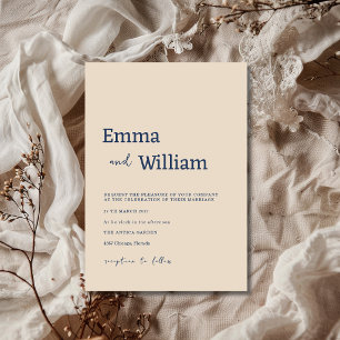 Navy Warm Beige Minimalist Elegant Modern Wedding Invitation