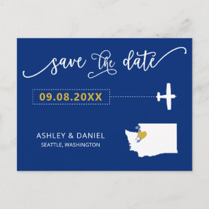 Navy Washington Wedding Save the Date Map Postcard