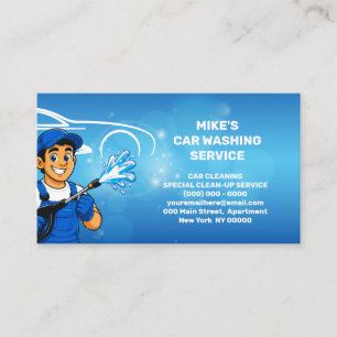 Navy Water Spray Car Wash Cartoon Guy Detailing Business Card