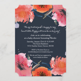 Navy Watercolor Baby Shower Party Invite