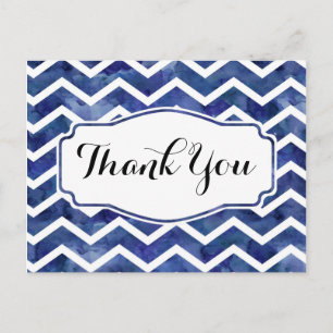 Navy Watercolor Chevron Thank You Postcard