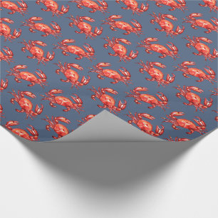 Navy Watercolor Crab Pattern Wrapping Paper