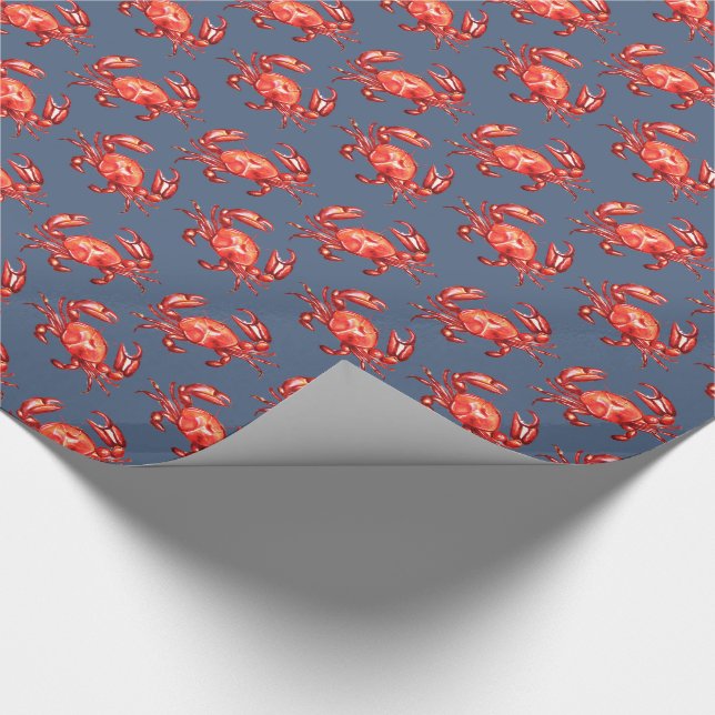 Navy Watercolor Crab Pattern Wrapping Paper (Corner)