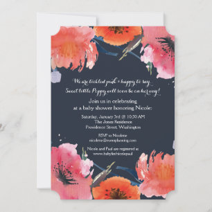 Navy Watercolor Floral Baby Shower Party Invite