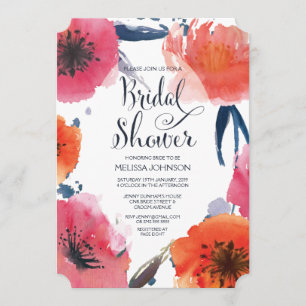Navy Watercolor Floral Bridal Shower Invite
