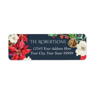 Navy Watercolor Floral Christmas   Return Address Label