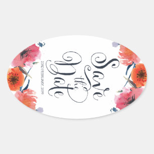 Navy Watercolor Floral Save the Date Stickers