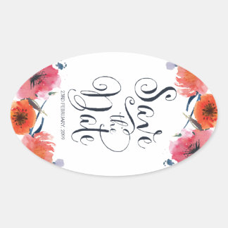 Navy Watercolor Floral Save the Date Stickers