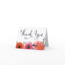 Navy Watercolor Floral Thank You Greeting Card