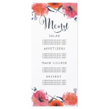 Navy Watercolor Floral Wedding Menu Cards