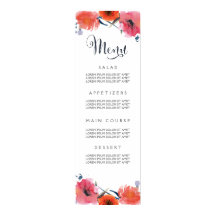 Navy Watercolor Floral Wedding Menu 