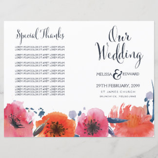 Navy Watercolor Floral Wedding Program Booklet