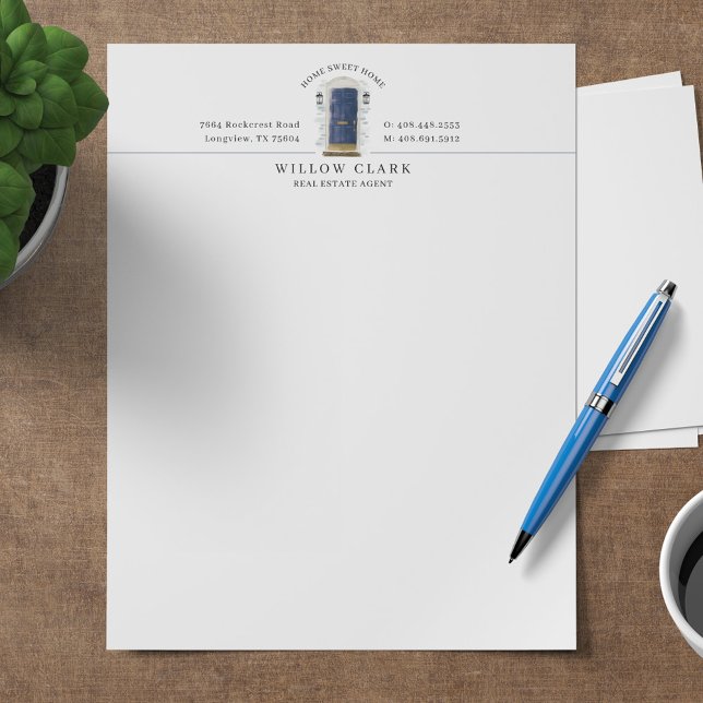 Navy Watercolor Front Door Personalised Company Custom Letterhead (Creator Uploaded)