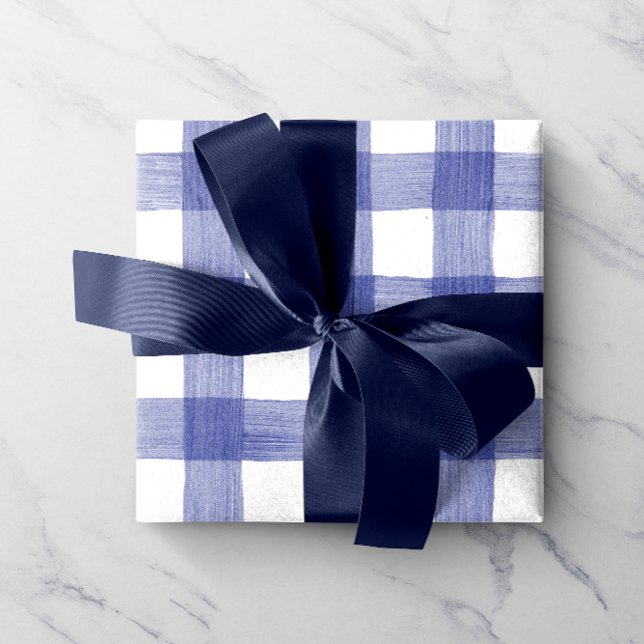 Navy Watercolor Gingham Wrapping Paper (Creator Uploaded)