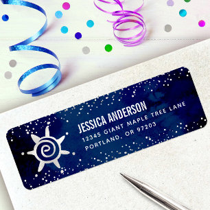 Navy Watercolor Silver Girly Glam Birthday Address Return Address Label