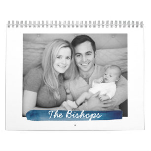 Navy Watercolor Stripe Photo Calendar