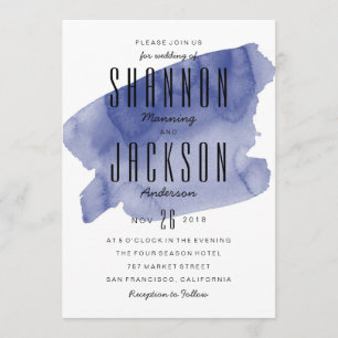 Navy Watercolor Wash Wedding Invitation