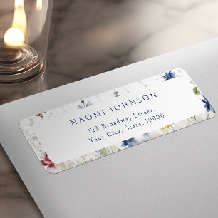 Navy Watercolor Wildflower Rustic Return Address Label
