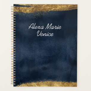 Navy Watercolor with Gold Planner