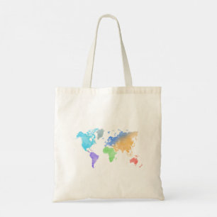 Navy Watercolor World Map Tote Bag – Double-Sided
