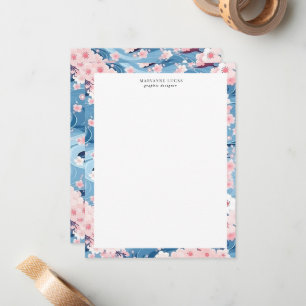 Navy Waves Sakura Elegant Floral Card