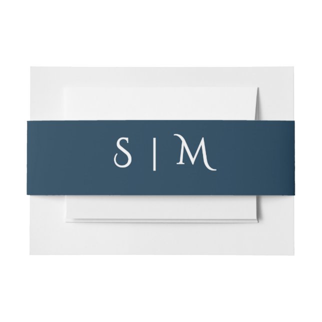 Navy Wedding Belly Band – Initials Invitation Belly Band (Front Example)