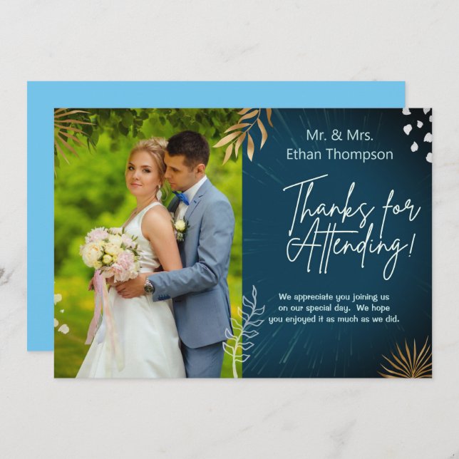 Navy Wedding Couple Photo  Thank You Flat Card (Front/Back)