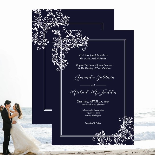 Navy Wedding Elegant White Military Invitation (Creator Uploaded)
