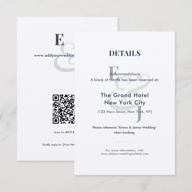 Navy Wedding Hotel Details Card | QR (Front/Back)
