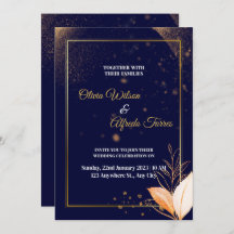 navy wedding invitation with gold colours