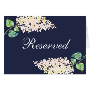 Navy wedding reserved sign. White lilac floral
