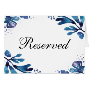 Navy wedding reserved sign. Winter blue leaves