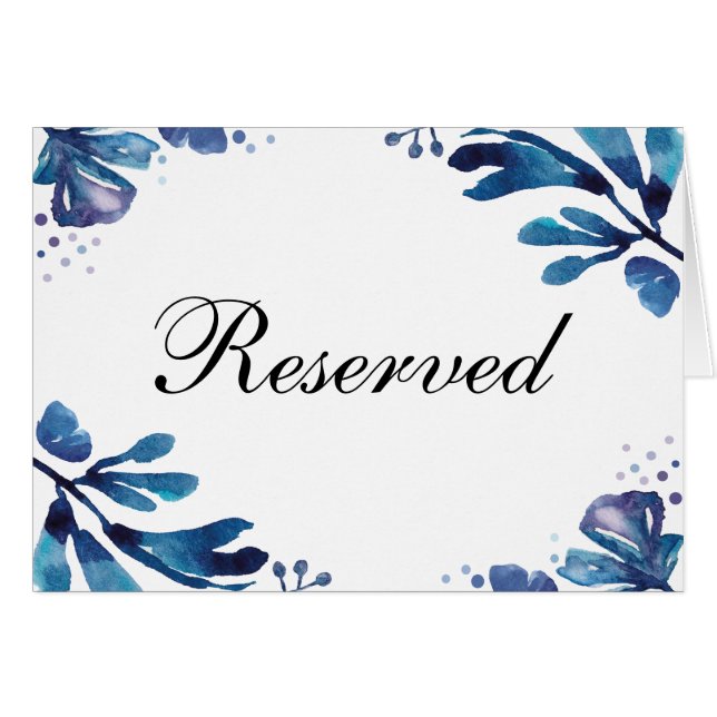 Navy wedding reserved sign. Winter blue leaves (Front Horizontal)