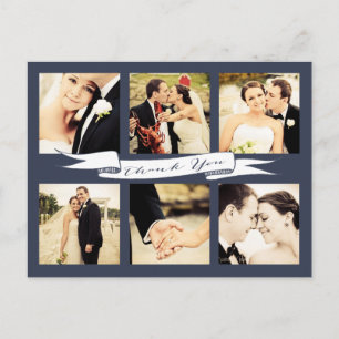 Navy Wedding Thank You Script Typography Photo Postcard