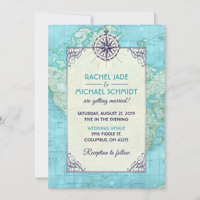 Navy Wedding Travel Invitation (Front)