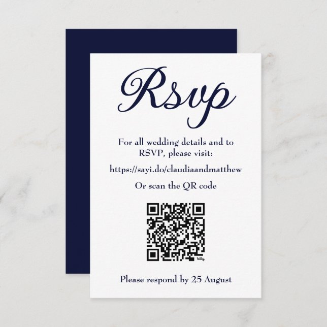 Navy Wedding Website RSVP with QR Code (Front/Back)