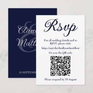 Navy Wedding Website RSVP with QR Code Card