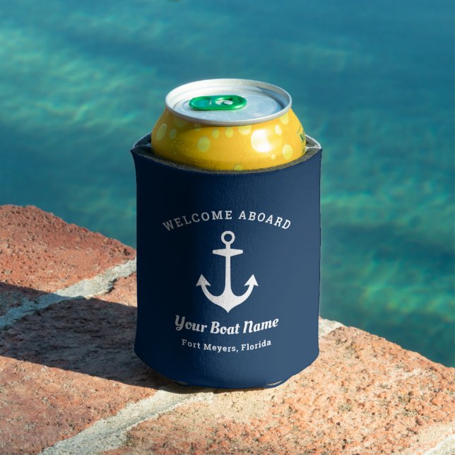 Navy Welcome Aboard Custom Boat Port Can Cooler (In Situ Pool)