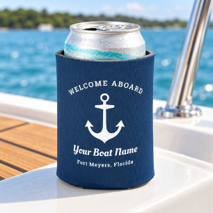 Navy Welcome Aboard Custom Boat Port Can Cooler