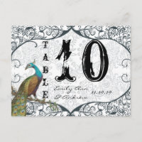 Navy Whimsical Peacock Love Bird Table Number
