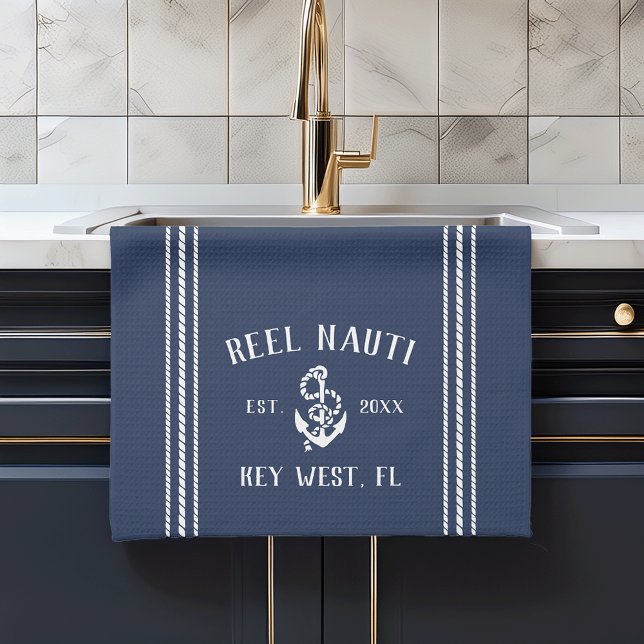 Navy & White Anchor Personalised Boat Name Tea Towel (Creator Uploaded)
