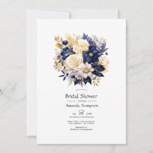 Navy, White, and Gold Floral Bridal Shower Invitation