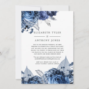 Navy, White and Silver Reduced Wedding Guest List Announcement