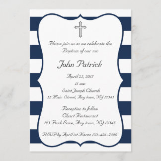 Navy & White Baptism Invitation