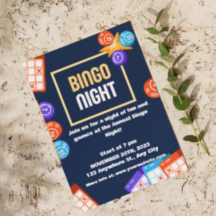 Navy White Bingo Night Party Invitation